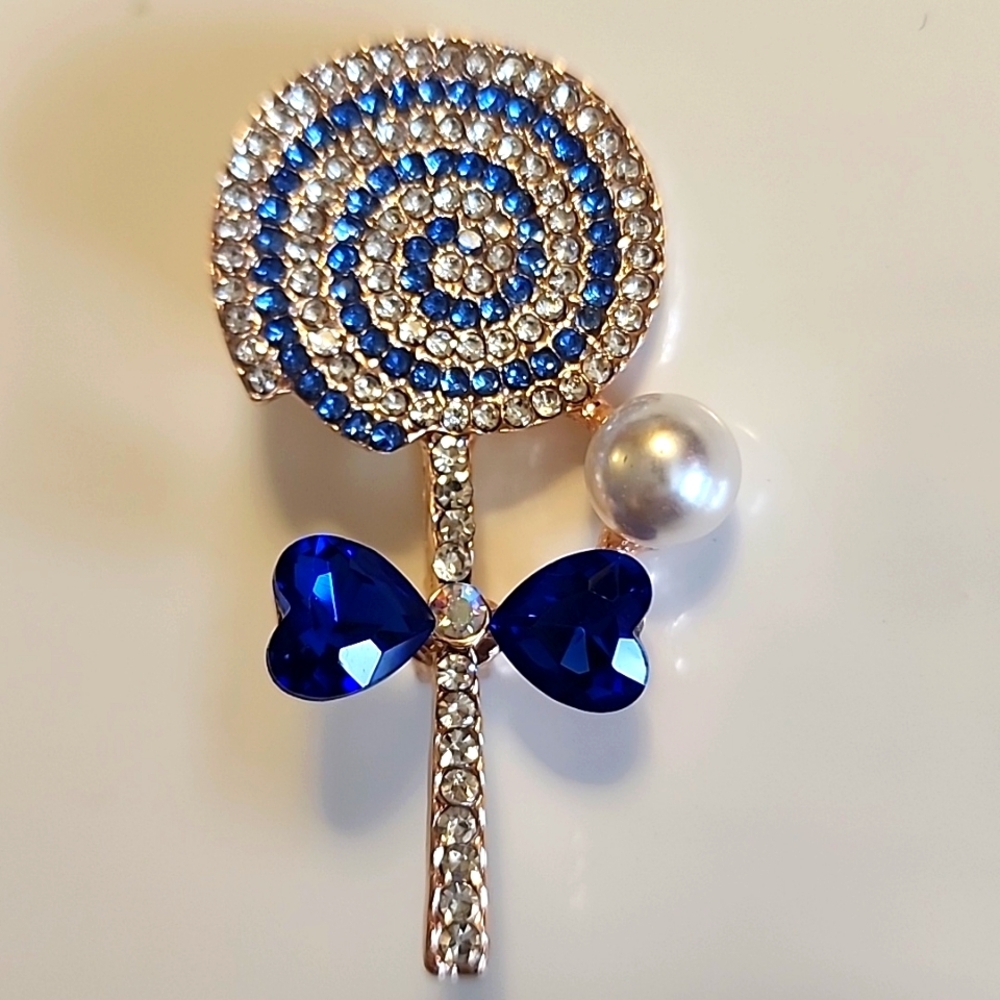 Lollipop Gemfilled Brooch With Simulated Pearl